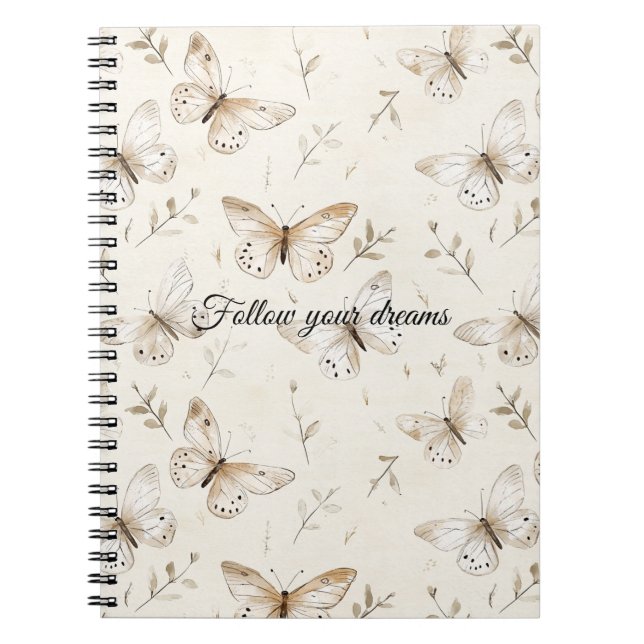 Cream Beige Sand Butterflies Notebook (Front)