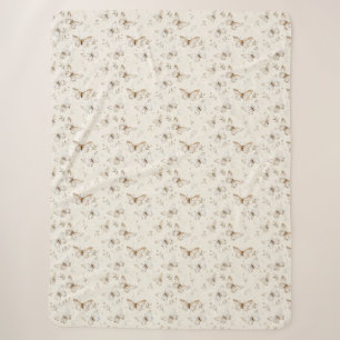 Cream Beige Sand Butterflies Sherpa Blanket