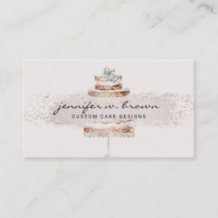 Cream Beige Silver Three tiered Party Wedding Cake Business Card
