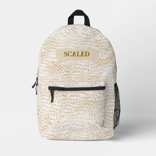 Cream Beige Snake Skin Pattern Elegant Reptile  Printed Backpack (Front)