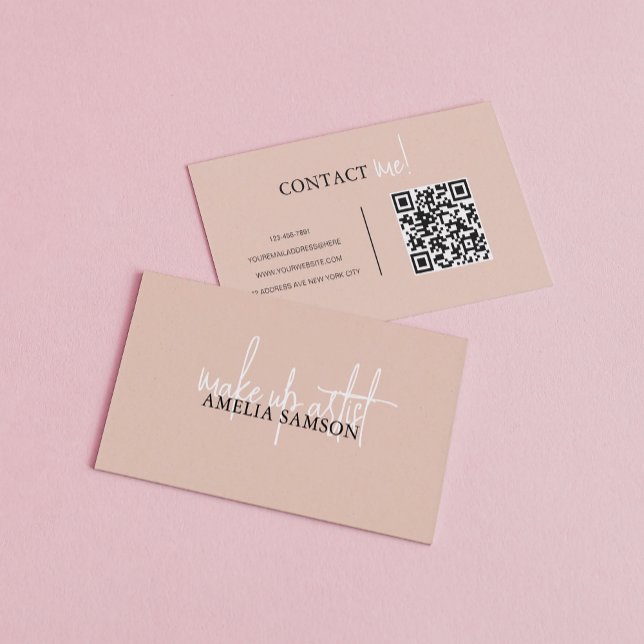 Cream Beige Typography Script Qr Code Business Card (Creator Uploaded)