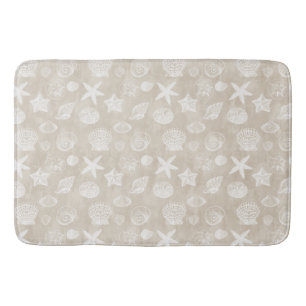 Cream Beige White Beach Shells   Bath Mat