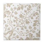 Cream Beige White Vintage Original Watercolor Ceramic Tile<br><div class="desc">Beautiful high quality original watercolor vintage botanical pattern ceramic tile,  cream beige tan colour on a white background. Perfect for a modern or traditional interior design,  for a stylish kitchen backsplash,  bathroom or wall decoration.</div>