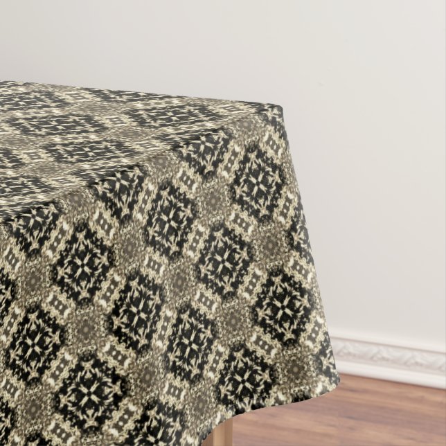 Cream Beveled Diamonds Pattern Tablecloth (In Situ)