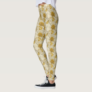 Cream, black and Gold Abstract Leggings