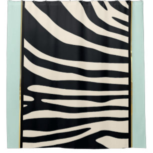 Cream, black and mint green shower curtain