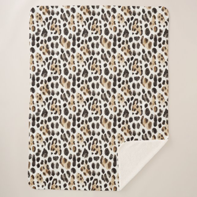 Cream Black Brown Leopard Animal   Sherpa Blanket (Front)