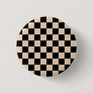 Cream & Black Chequered Board Pattern Print 3 Cm Round Badge