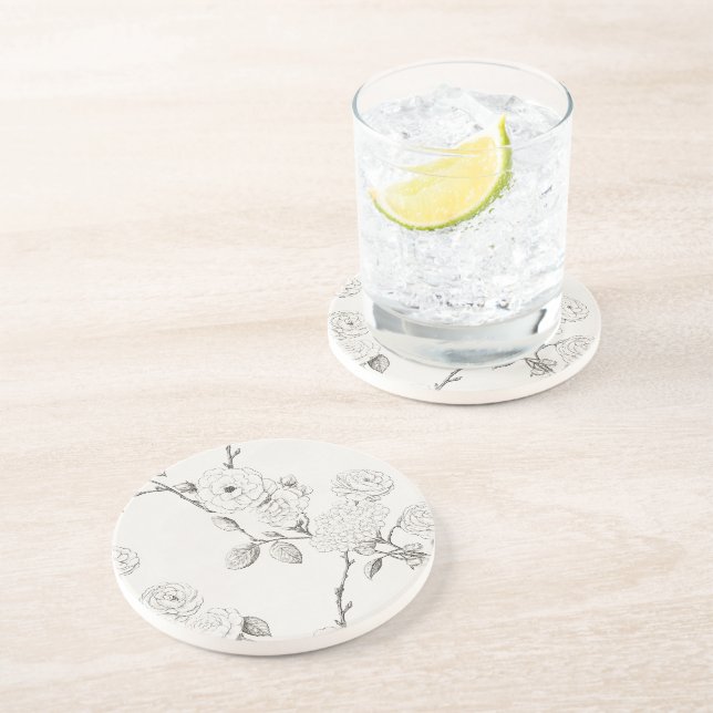 Cream Black Fall Flowers Coaster (Side)