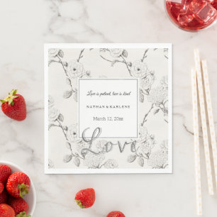 Cream Black Fall Flowers Love Wedding Napkin