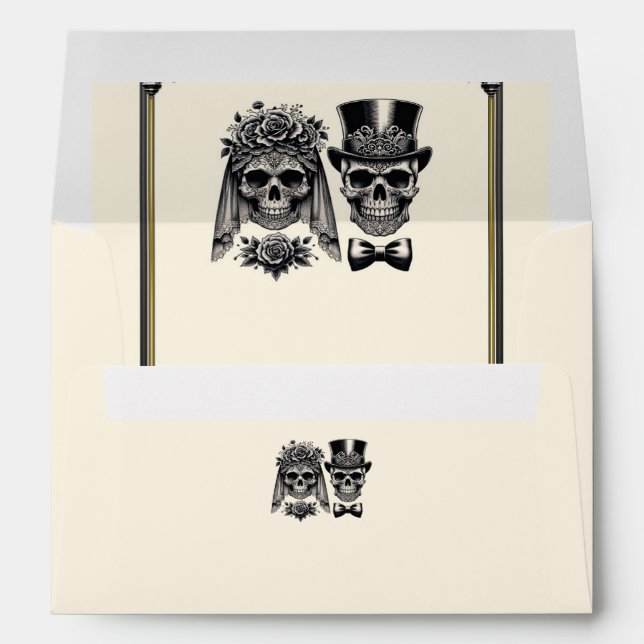 Cream Black & Gold Vintage Skeleton Wedding  Envelope (Back (Bottom))