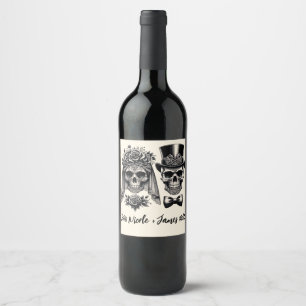 Cream Black & Gold Vintage Skeleton Wedding Wine Label