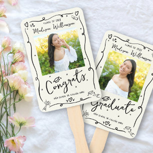 Cream Black Hand Drawn Doodle Graduation 2 Photo Fan