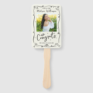 Cream Black Hand Drawn Doodle Graduation 2 Photo Hand Fan