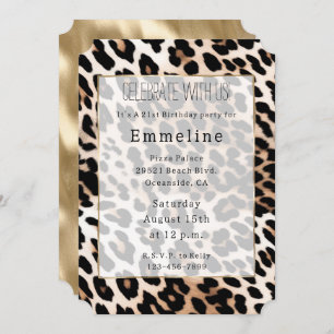 Cream Black Leopard & Gold Invitation