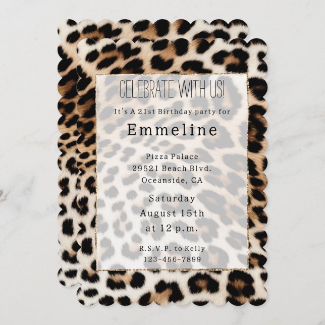 Cream Black Leopard Print Invitation (Front/Back)