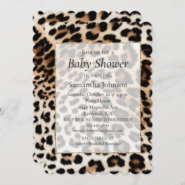 Cream Black Leopard Print Invitation (Front/Back)