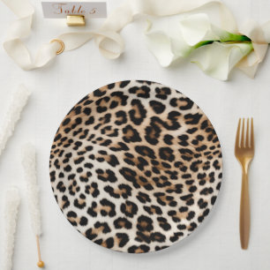 Cream Black Leopard Print Paper Plate