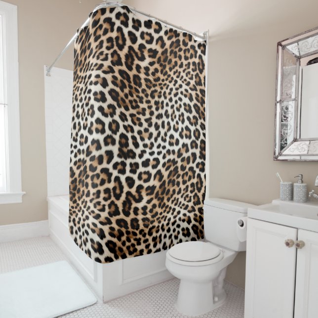 Cream Black Leopard Print Shower Curtain (In Situ)
