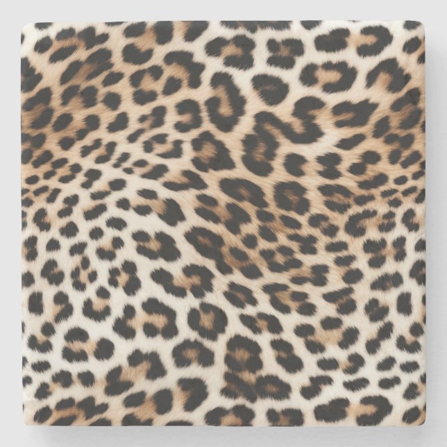 Cream Black Leopard Print Stone Coaster (Front)