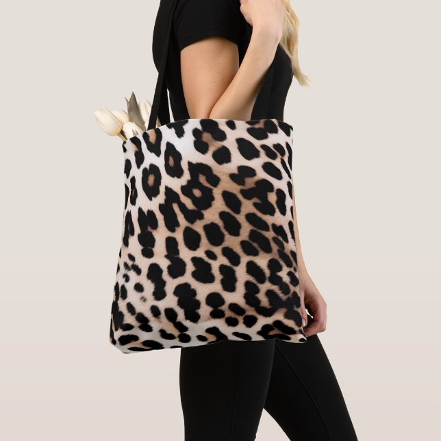 Cream Black Leopard Print Tote Bag (Close Up)