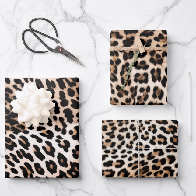 Cream Black Leopard     Wrapping Paper Sheet (Front)
