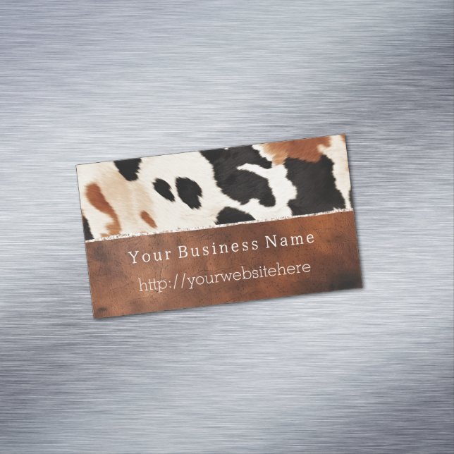 Cream Black Southwest Cowhide Magnetic Business Card (In Situ)