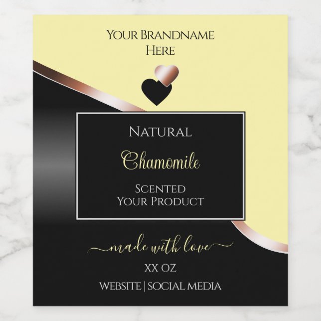 Cream Black Wavy Rose Gold Hearts Product Labels (Single Label)