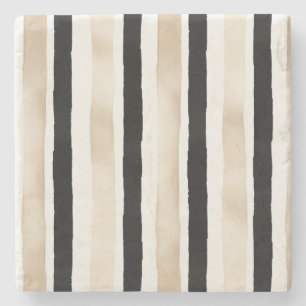 Cream Black White Stripes Stone Coaster