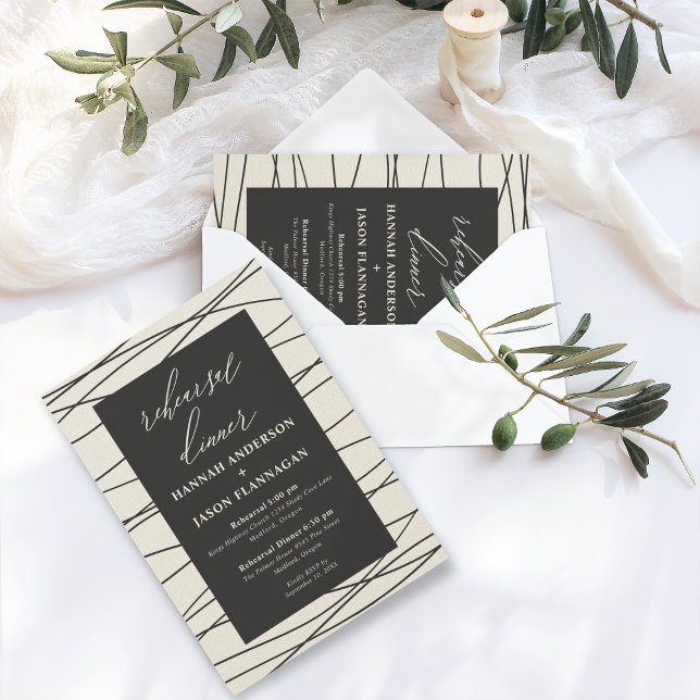 Cream Black Winter Evening Rehearsal Dinner  Invitation (Creator Uploaded)