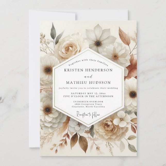 Cream Bloom Romance Wedding Invitation (Front)