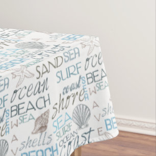 Cream Blue Beach Shells Tablecloth