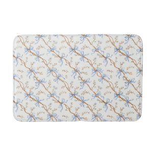 Cream Blue Bows Bath Mat