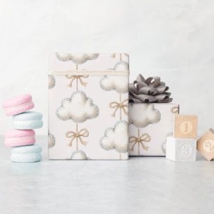 Cream Blue Cloud Nine Baby Shower Wrapping Paper