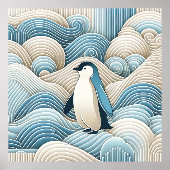 Cream Blue Cool Baby Penguin Winter Ice Snow Wave  Poster (Front)