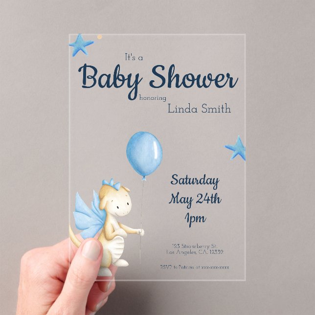 Cream Blue Gender Neutral Baby Shower Acrylic Invitations (Insitu (Handheld))