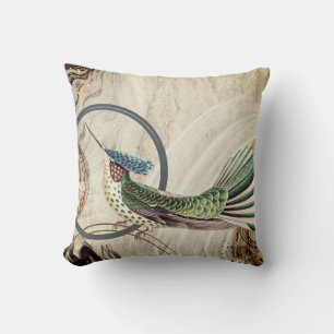 Cream & Blue Hummingbird Abstract Swirls Cushion