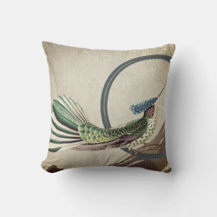 Cream & Blue Hummingbird Ernst Haeckel Inspired Cushion