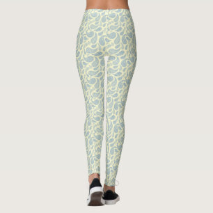 Cream-Blue Paisley Pattern Leggings