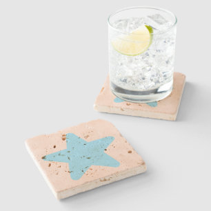 Cream Blue Star Mist Cream  Travertine Stone , Stone Coaster