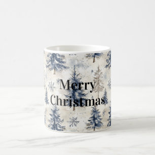 Cream Blue Winter Christmas Trees Snowflakes Coffee Mug