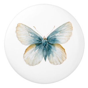 Cream Blue Yellow Gold Butterfly Ceramic Knob