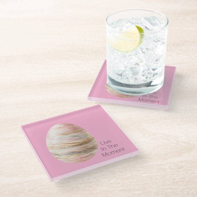 Cream Blush Gold Stripes Easter Egg Glass Coaster (Angled)
