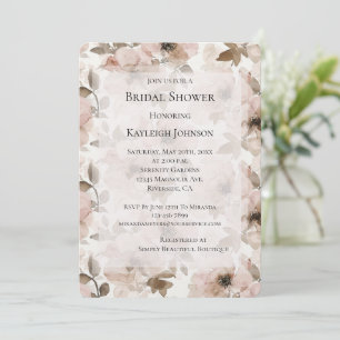 Cream Blush Pink Floral Bridal Shower Invitation
