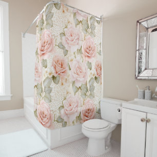 Cream Blush Pink Roses Floral Bridal Shower Shower Curtain