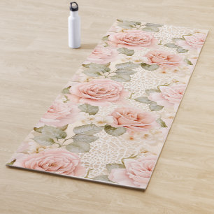 Cream Blush Pink Roses Floral Bridal Shower Yoga Mat