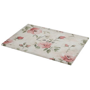Cream Blush Pink Roses Floral Cutting Board