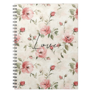 Cream Blush Pink Roses Floral Notebook