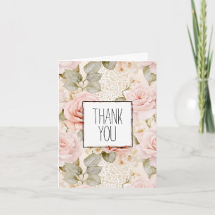 Cream Blush Pink Roses Floral Thank You Card