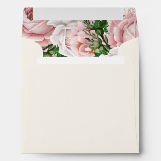 Cream Blush Pink Vintage Floral Wedding Envelope (Back (Bottom))